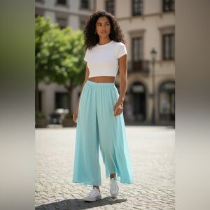 Elegant Blue Wide-Leg Pants